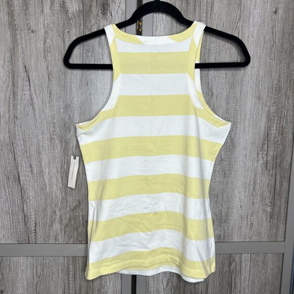 Maeve Tank Top Wide Stripes White Yellow Racer Back Size L NEW - Picture 6 of 6